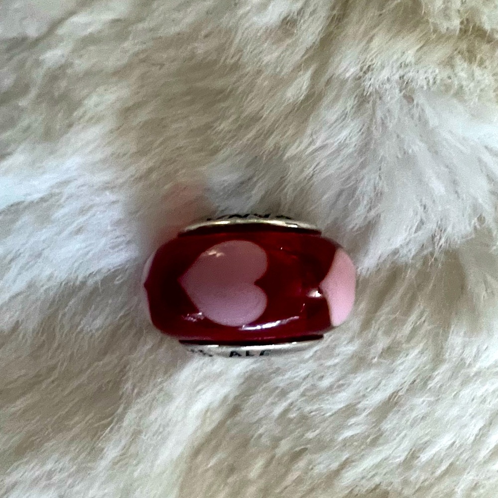 Pandora Red Murano Glass Charm w/ Pink Hearts